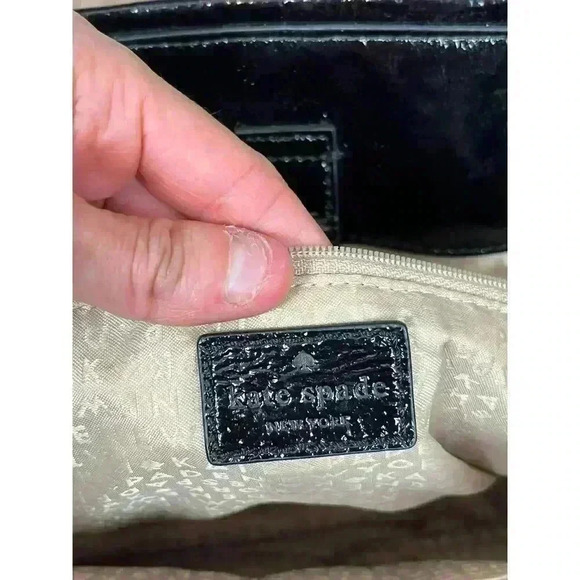 Kate Spade Woven Shoulder Bag Gold Tone Chain Satchel Black 10X16 Large - Picture 7 of 16